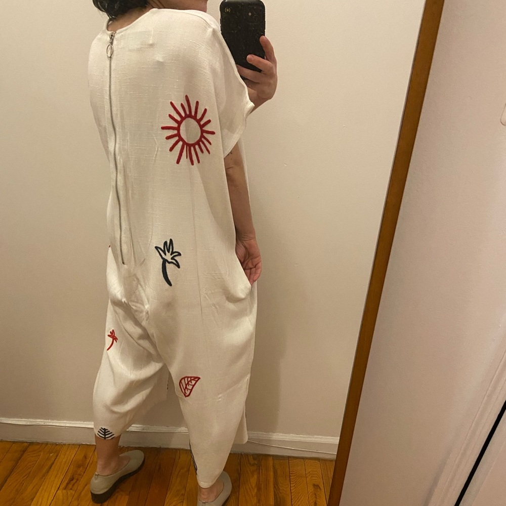 L.F. Markey Tuesday Jumpsuit with Red and Navy Embroidery - Picture 4 of 6